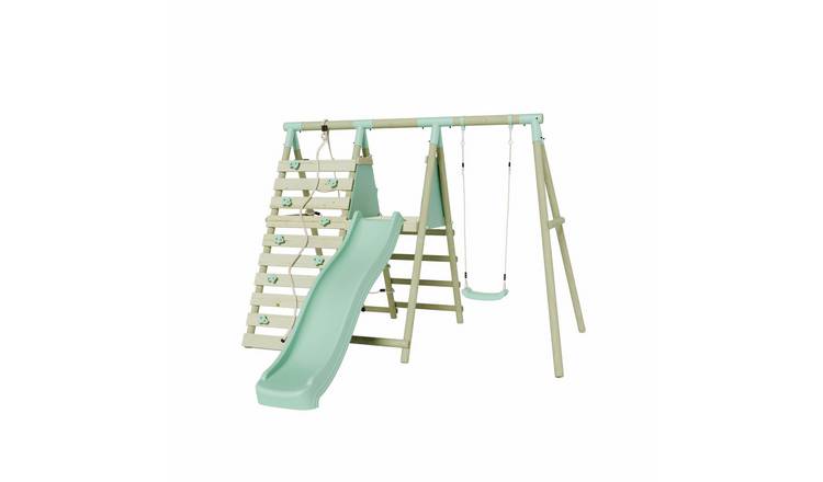 Mercia Wooden Single Swing with Climbing Wall & Slide
