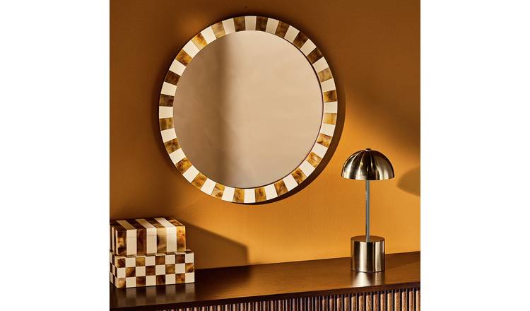 Habitat Checkered Brown Resin Round Wall Mirror - 50cm