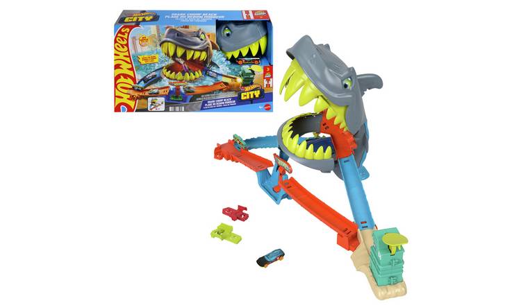HW City Shark Chomp Beach Playset & Die-Cast Toy car