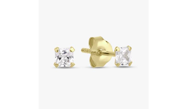 Revere Gold Plated Silver Dainty Square Stud Earrings