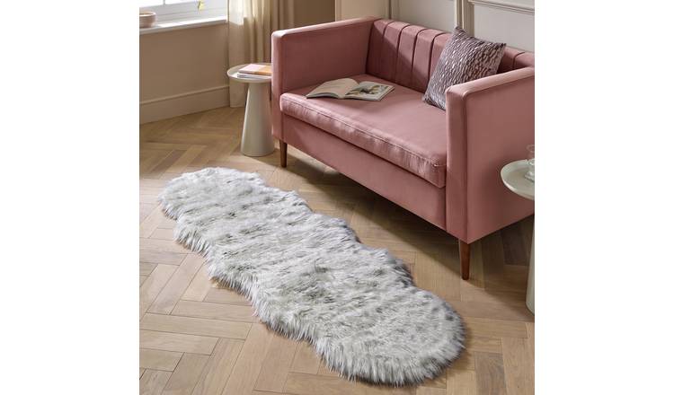 Argos Home Faux Double Sheepskin Natural Rug - 60x180cm