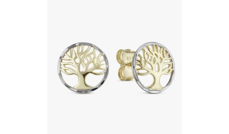 Revere 9ct Yellow Gold Two Tone Tree of Life Stud Earrings