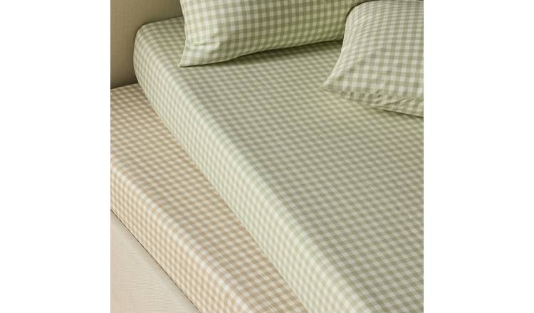 Argos Home Gingham Green 2 Pack Fitted Sheet - Single