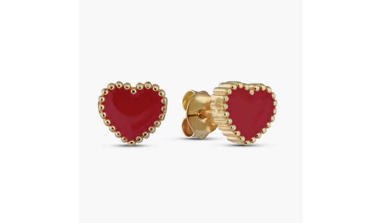 Revere 9ct Gold Plated Enamel Small Heart Stud Earrings