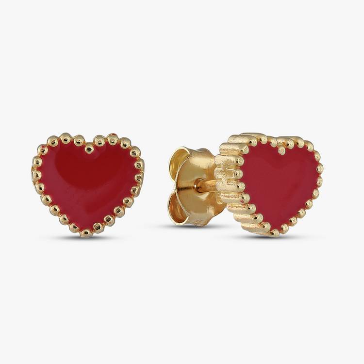 Revere 9ct Gold Plated Enamel Small Heart Stud Earrings 0