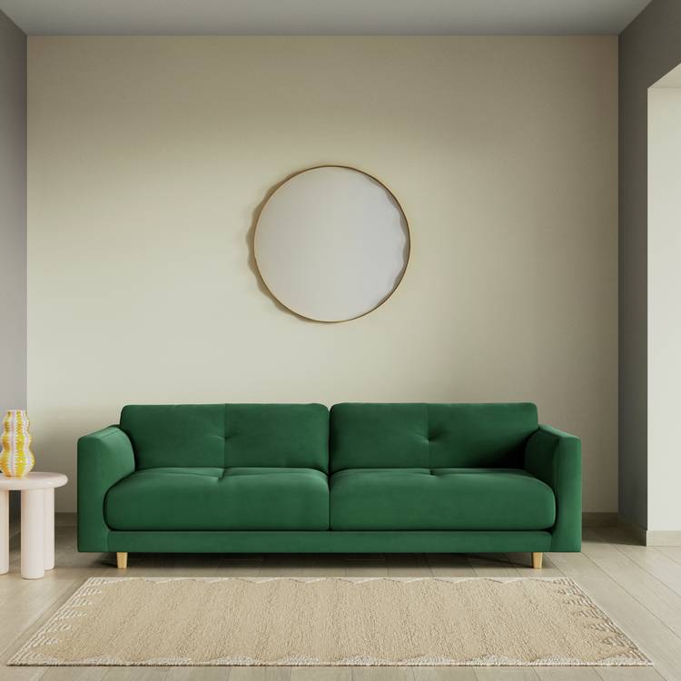 Habitat Emely Fabric 4 Seater Sofa - Green - Ash Leg 0