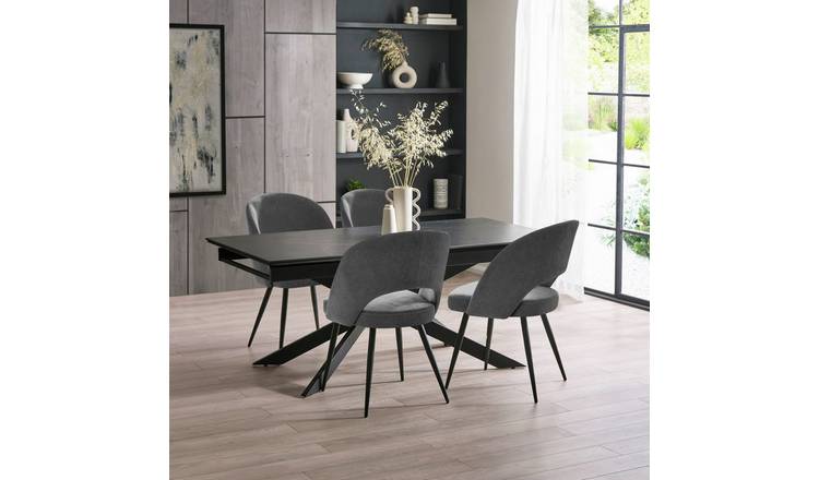 Julian Bowen Osaka Ext Black Dining Table & 4 Grey Chairs