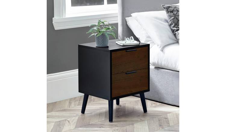 Julian Bowen Alba 2 Drawer Bedside Table - Walnut and Black