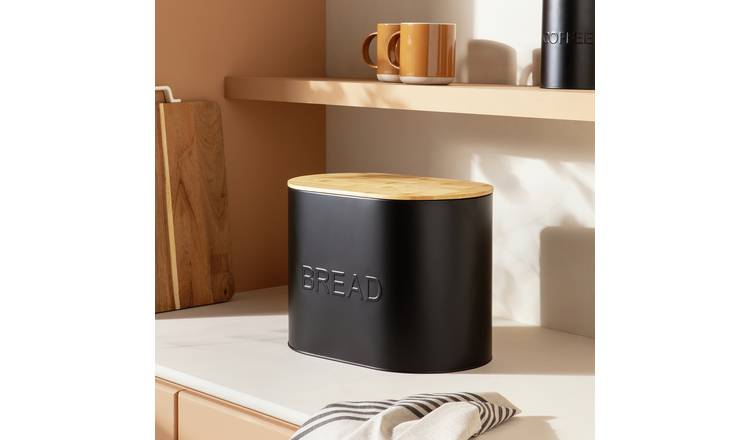 Habitat Embossed Text Steel Bread Bin - Black