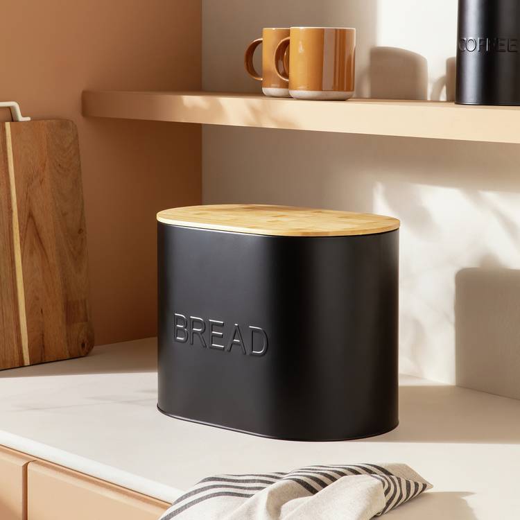 Habitat Embossed Text Steel Bread Bin - Black 0