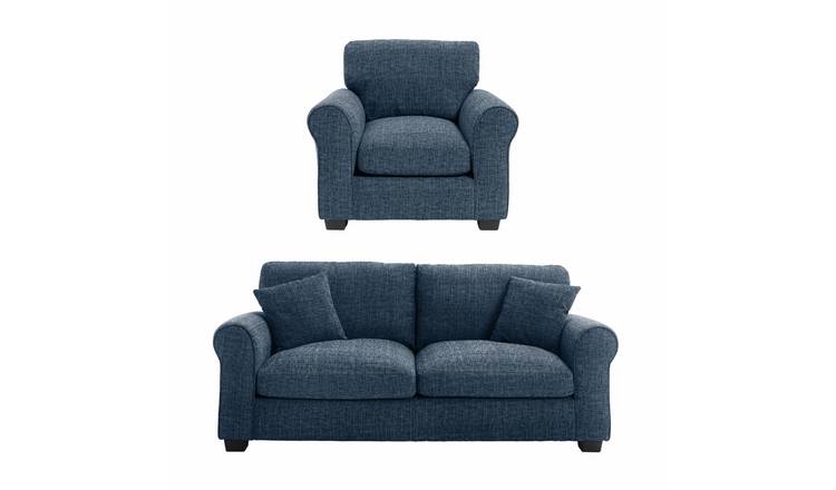 Argos Home Lisbon Fabric Chair & 3 Seater Sofa - Blue