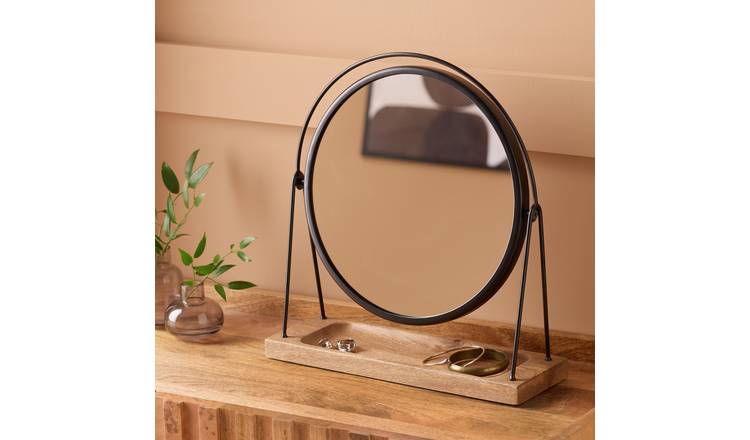 Argos Home Black Wood & Metal Round Dressing Table Mirror - 39x36cm