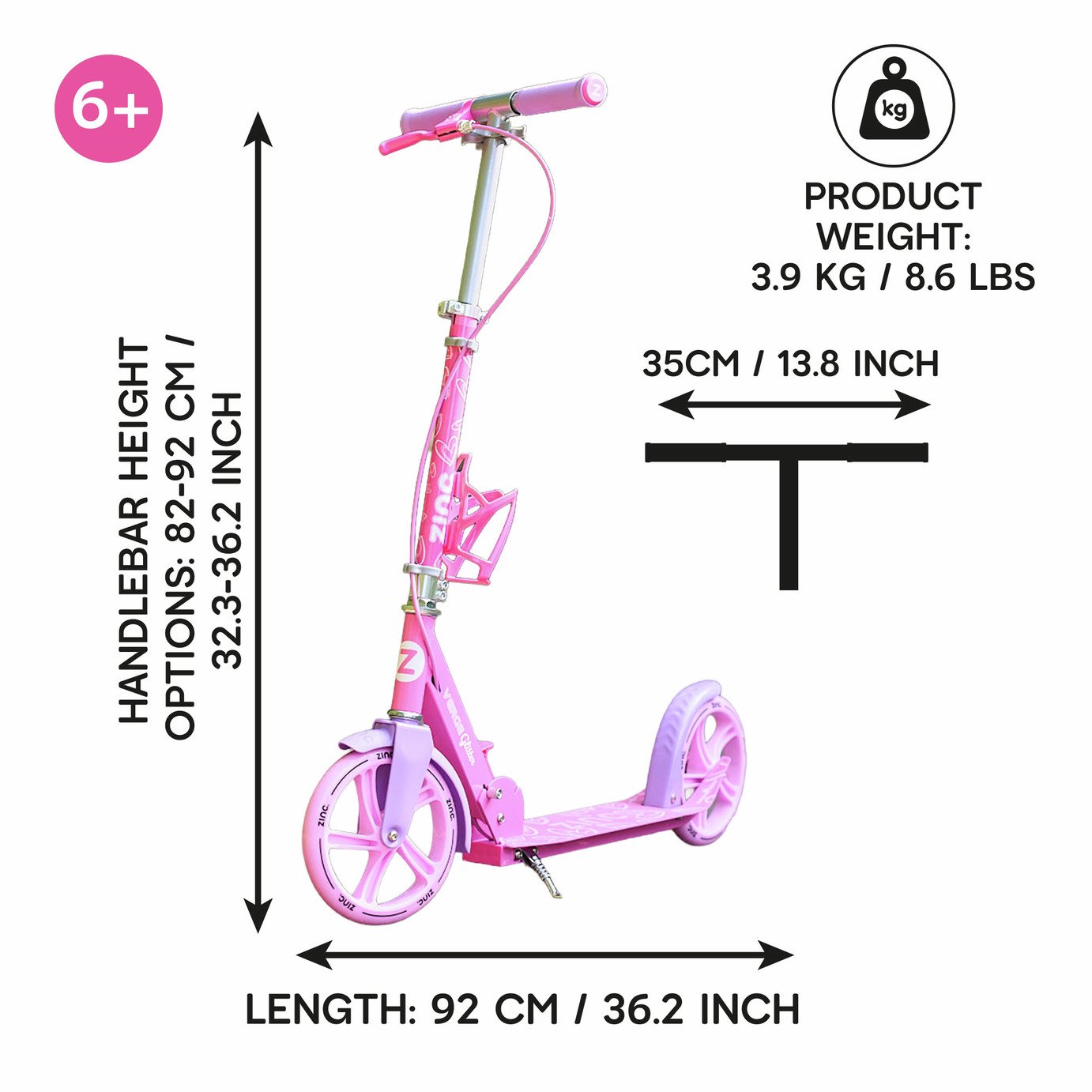 Buy Zinc Verge Pro Glitter Big Wheel Folding Scooter - Pink | Kids