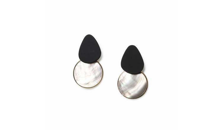 Freedom Black Top Metallic Disc Mismatch Shape Drop Earrings
