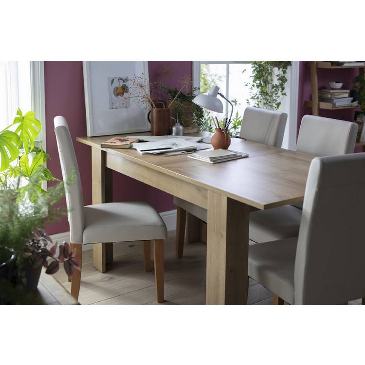Argos Home Miami Ext Oak Dining Table &4 Grey Chairs 0