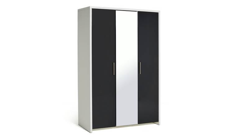 Argos Home Broadway 3Dr Mirror Wardrobe - Black Gloss& White
