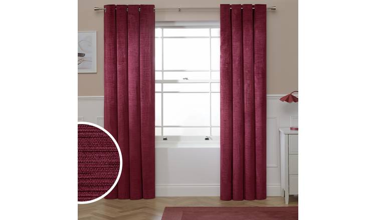 Argos Home Ribbed Velvet Blackout Eyelet Curtain - Burgundy - 168x229cm