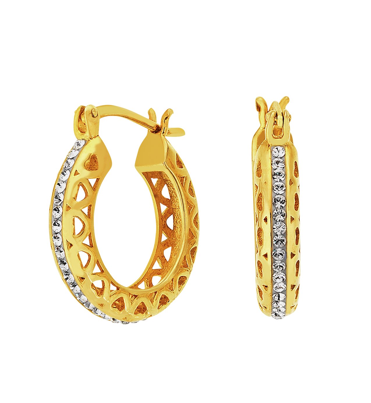 Evoke 9ct Gold Plated Silver Cut Out Edge Crystal Creoles