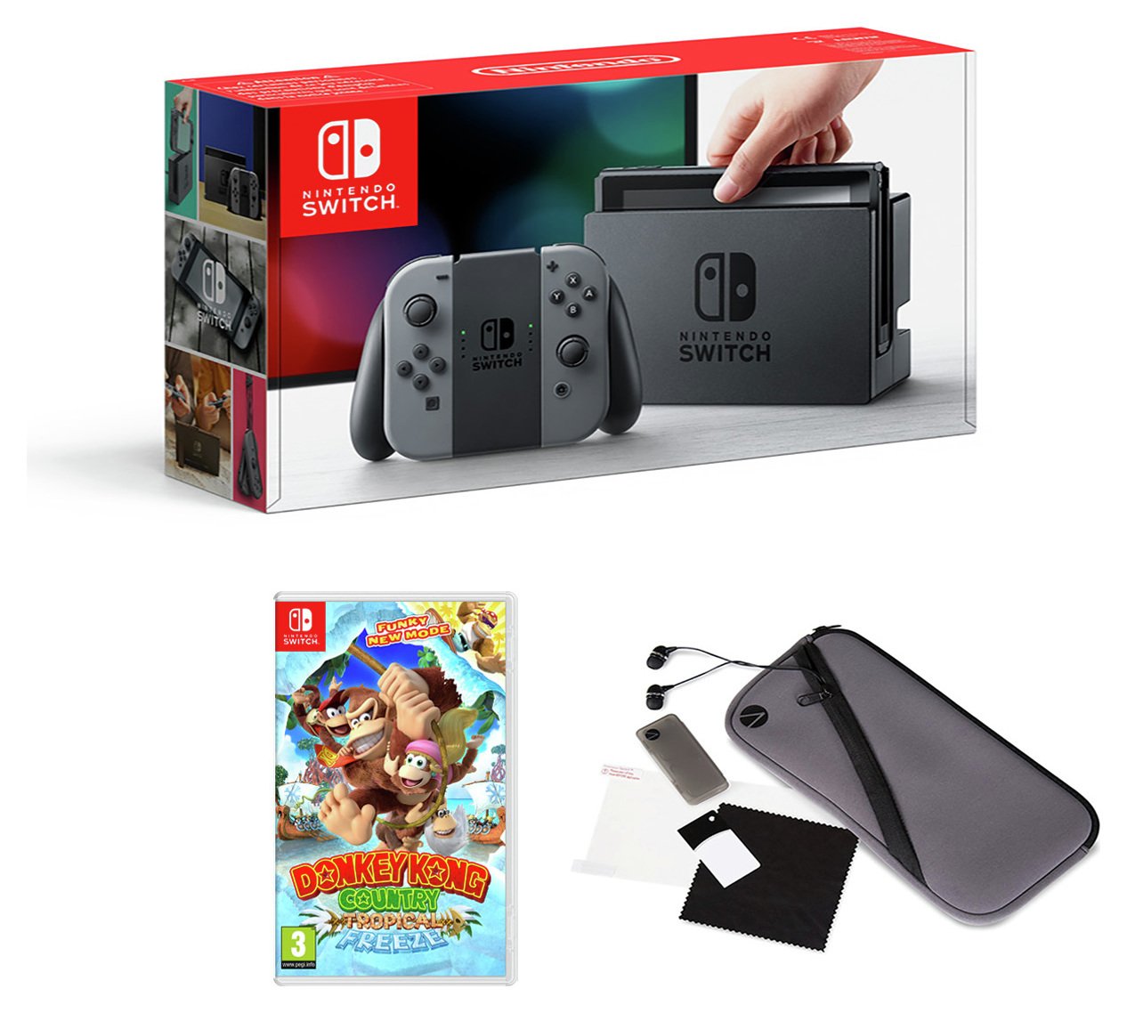 Nintendo Switch Console Grey w/ Donkey Kong & Accessory Pack