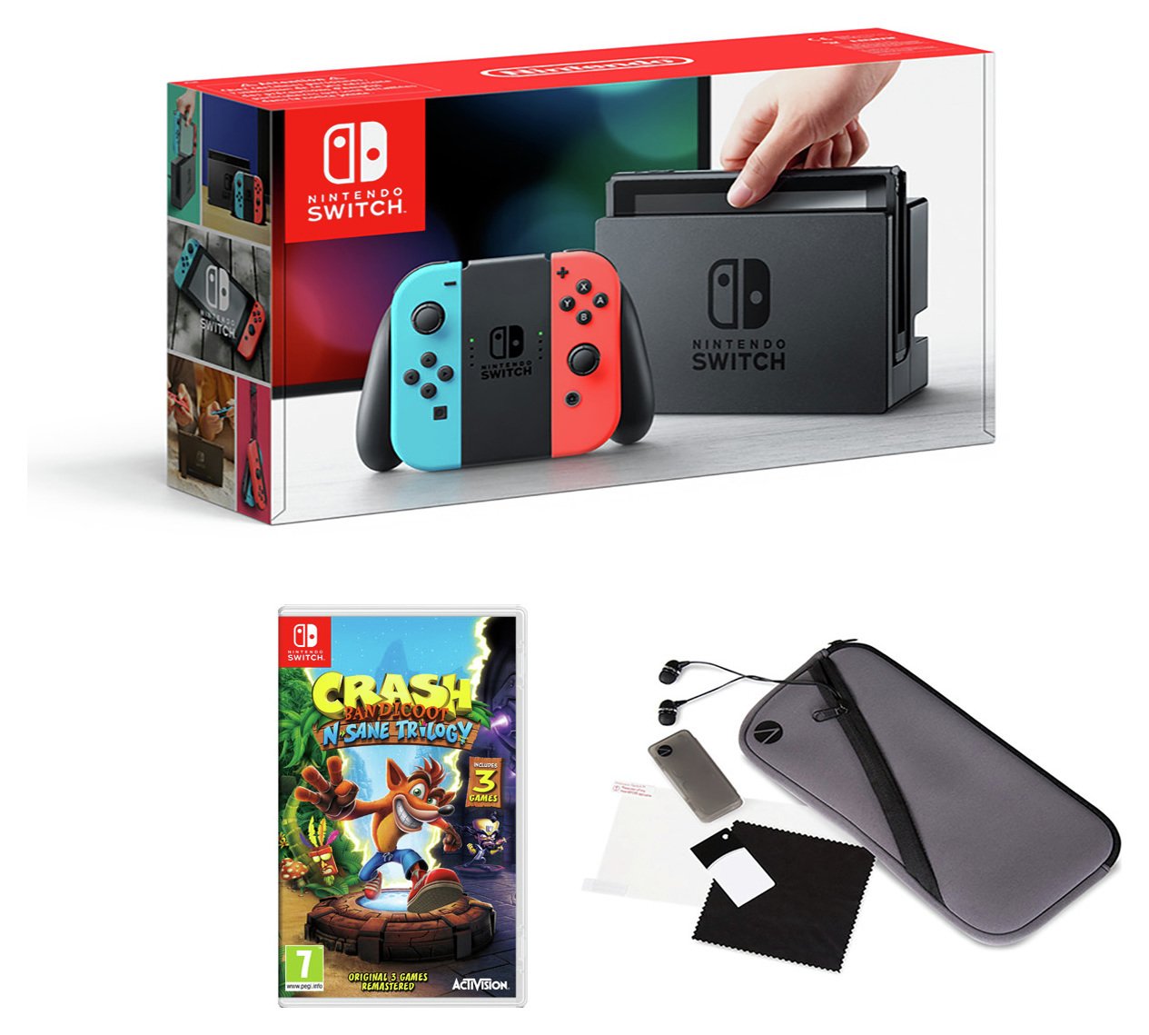 Nintendo Switch Console Neon, Crash Bandicoot & Acc Pack