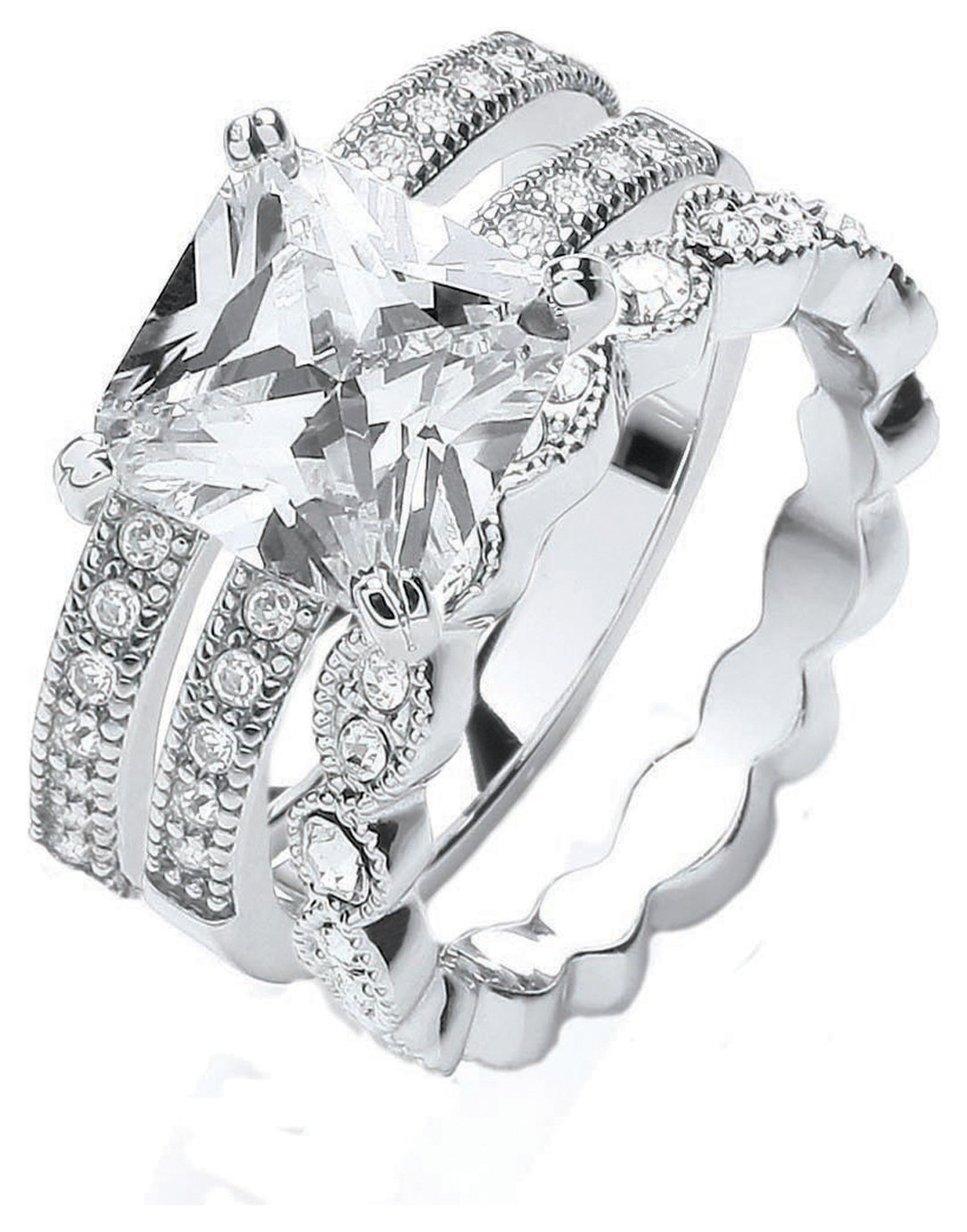 Buckley Silver Colour Vintage Style CZ Trilogy Ring