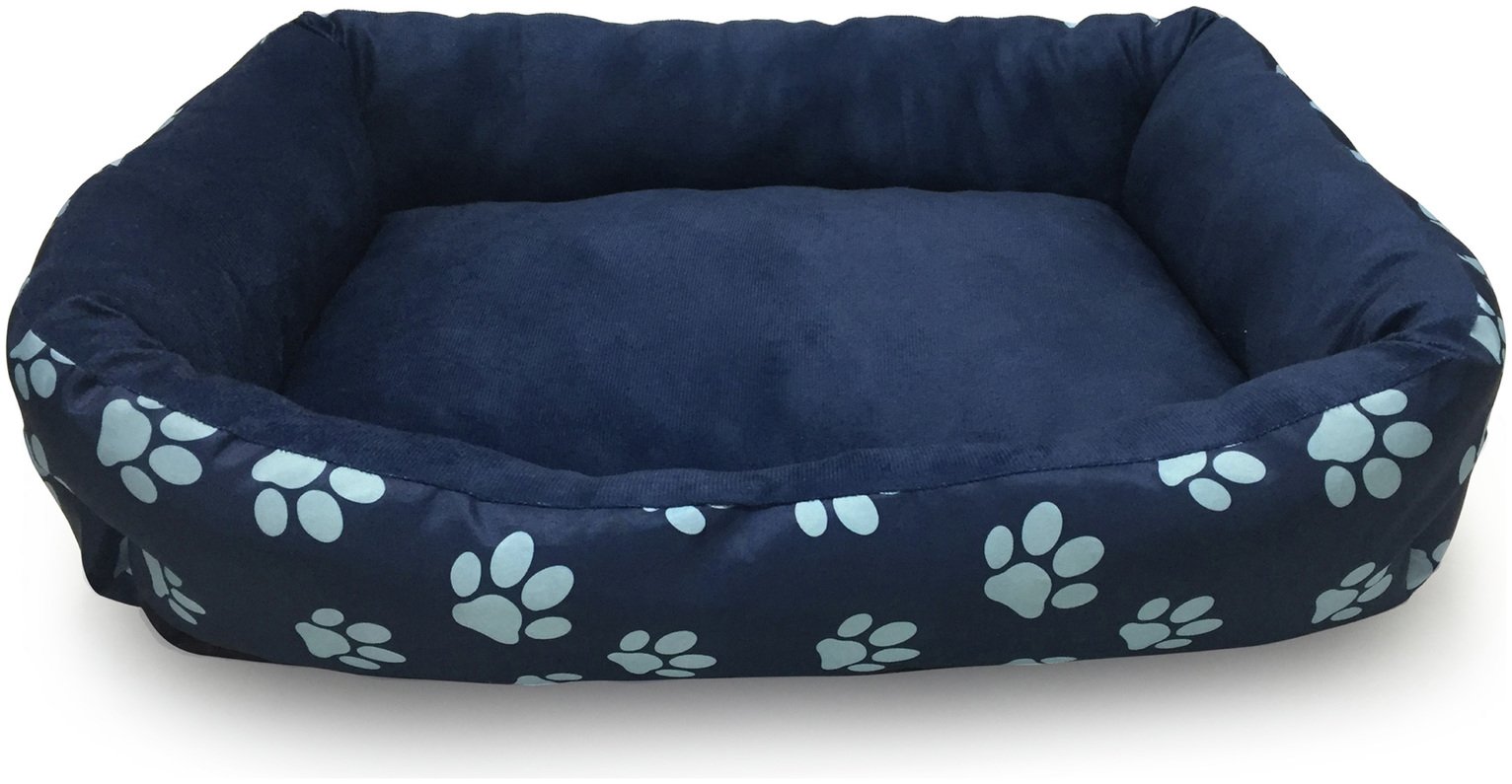 Paw Print Square Navy Pet Bed - Large