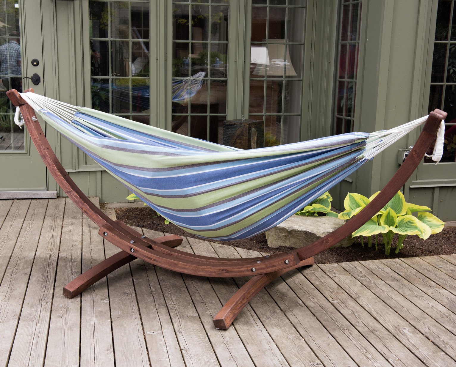 Vivere Double Cotton Hammock With Wooden Stand - Oasis