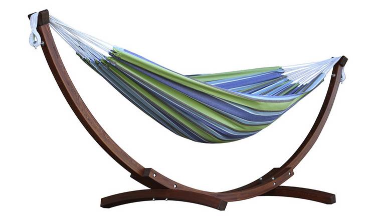 Vivere Double Cotton Hammock With Wooden Stand - Oasis