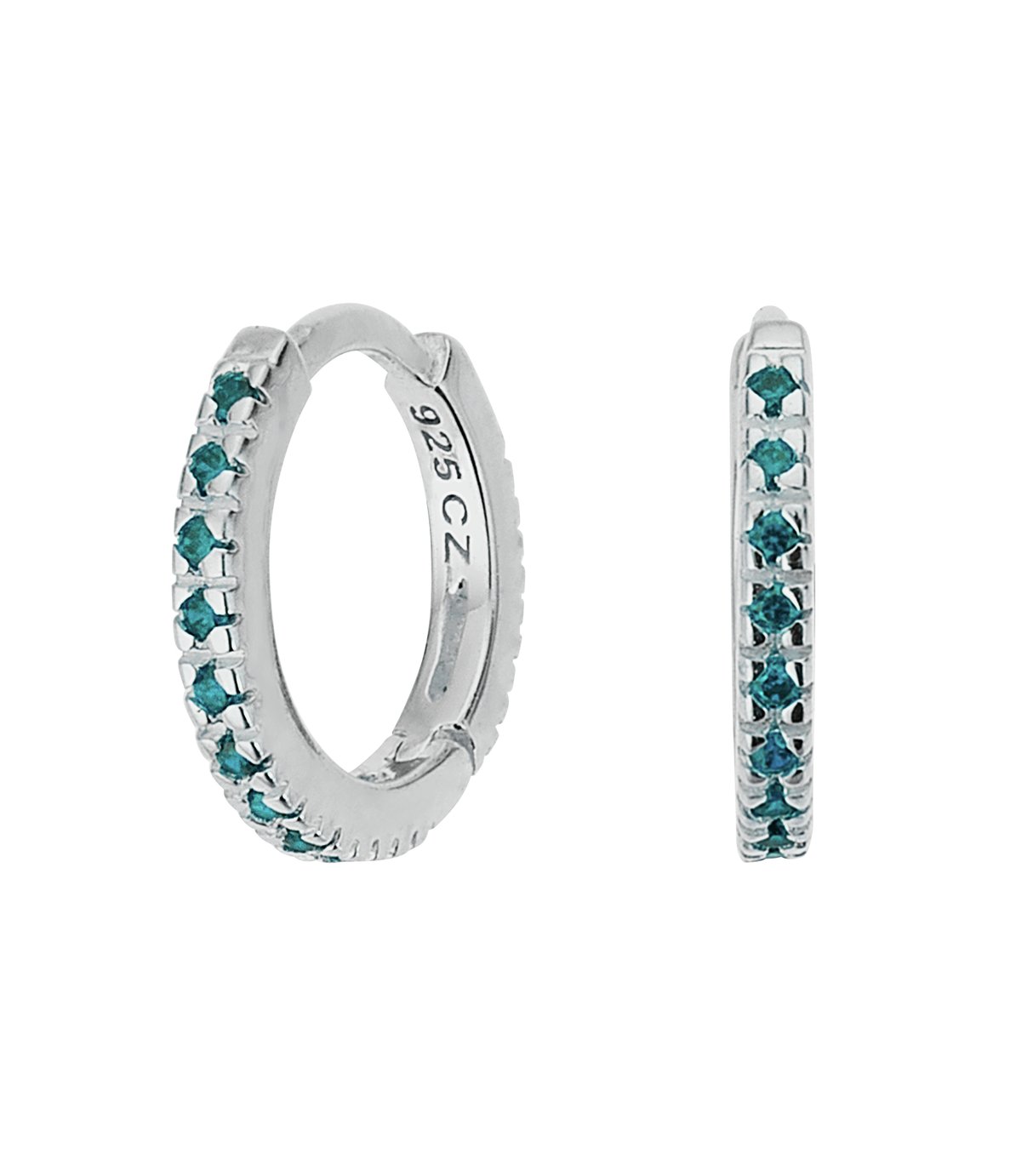 Revere Silver Pale Blue Cubic Zirconia Huggie Hoops