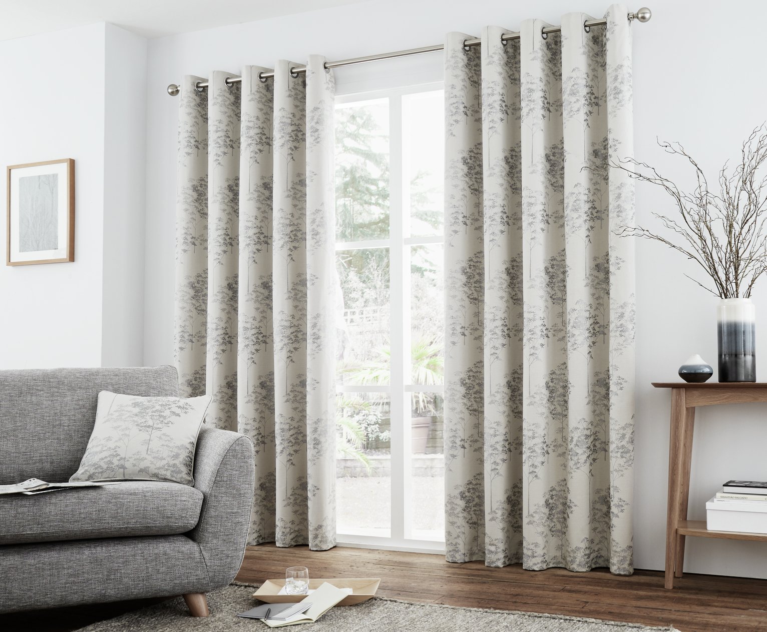 Curtina Elmwood Lined Curtains - 117x183cm - Silver