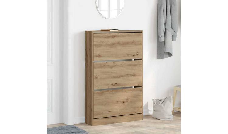 Walplus Engineered Wood Shoe Cabinet - Artisan Oak - 80 x 21 x 125.5 cm