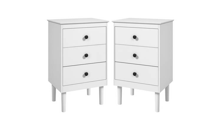 HOMCOM Set of 2 Bedside Table with 3 Drawers - White