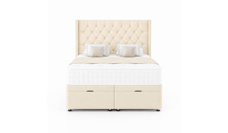 Comfy Deluxe Zoro 3ft Single Plush Velvet End Lift Ottoman Bed Set - Cream