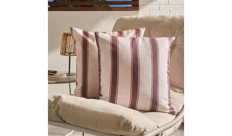 OHS 2 Pack Stripe Garden Cushion Covers - Chocolate/Cream