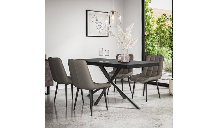Furniture Online Donni Nova Black Top Dining Table & 4 Grey Chairs