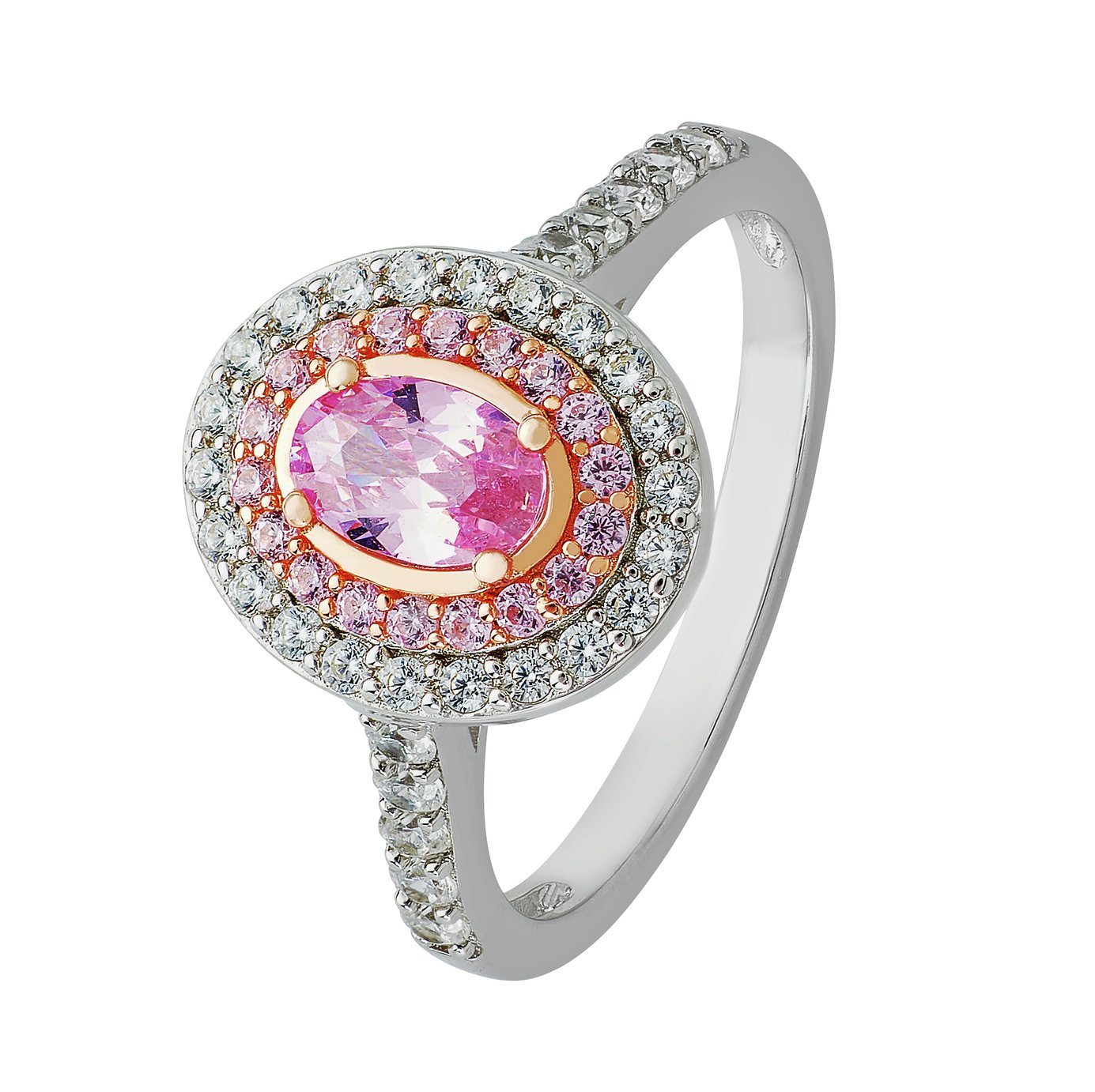 Revere Silver and Rose Gold Plated White and Pink Ring