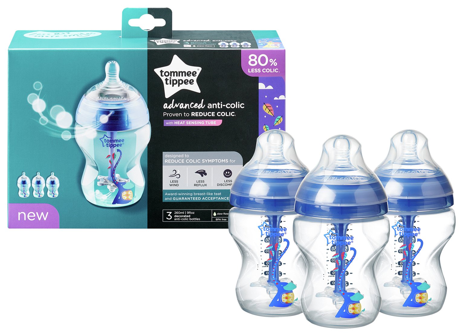 Tommee Tippee Blue AntiColic Bottles 260ml x3 Reviews