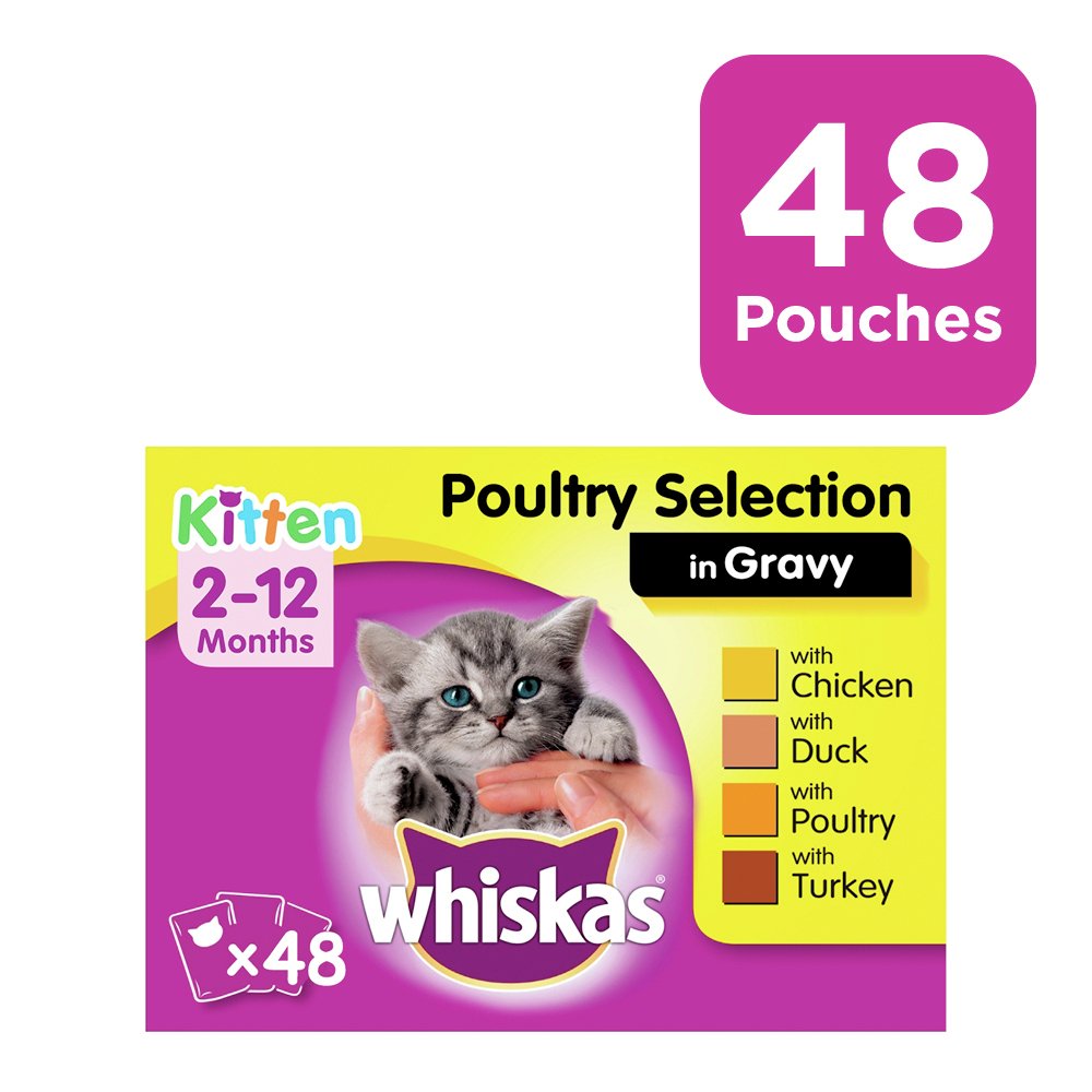 Whiskas Kitten Food Poultry Selection in Gravy 48 Pouches