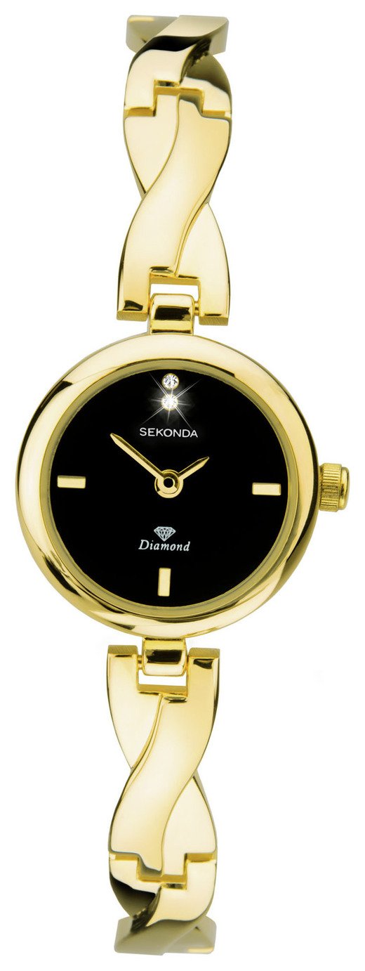 Sekonda Ladies Diamond Set Gold Plated Bangle Bracelet Watch