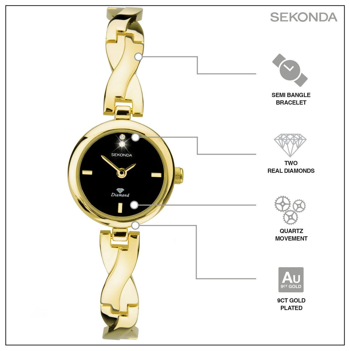 Sekonda Ladies Diamond Set Gold Plated Bangle Bracelet Watch Reviews