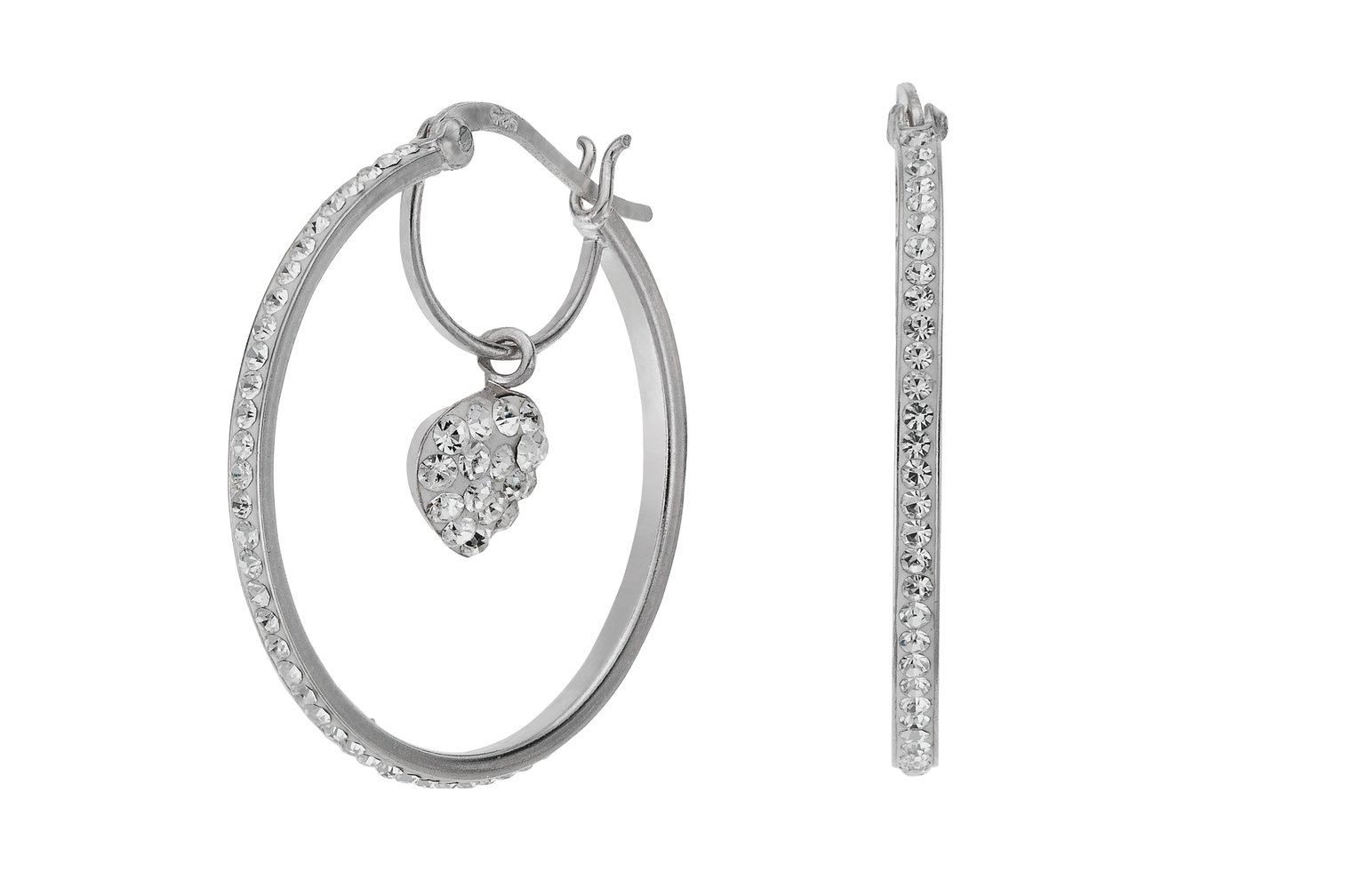 Revere Sterling Silver Crystal Heart Hoop Earrings