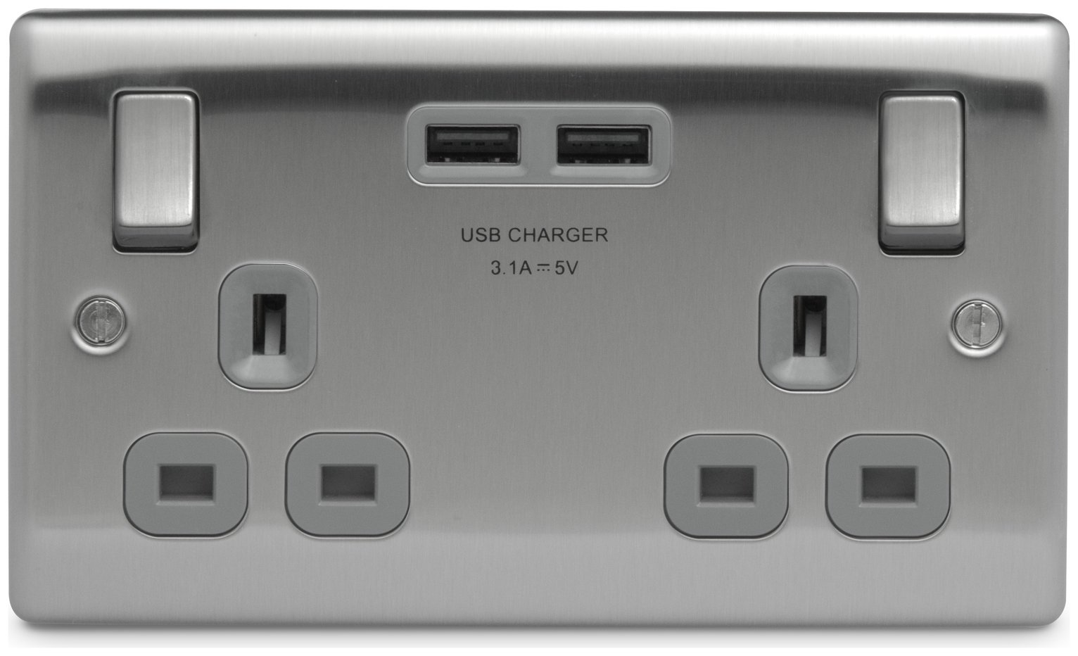 BG 2 Gang Sockets with 2 X USB 3.1 Sockets - Stainless Steel