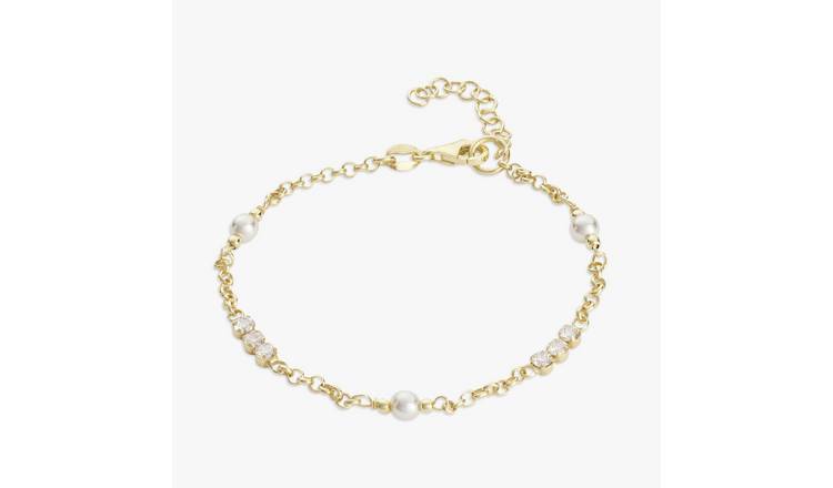 Revere 9ct Gold Plated Sterling Silver Pearls Bracelet