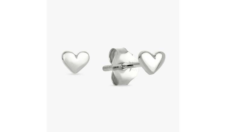 Revere Sterling Silver Plain Dainty Heart Stud Earrings