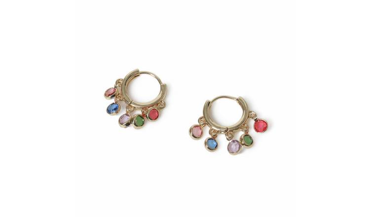 Freedom Gold Tone Multi Gem Hoop Earrings