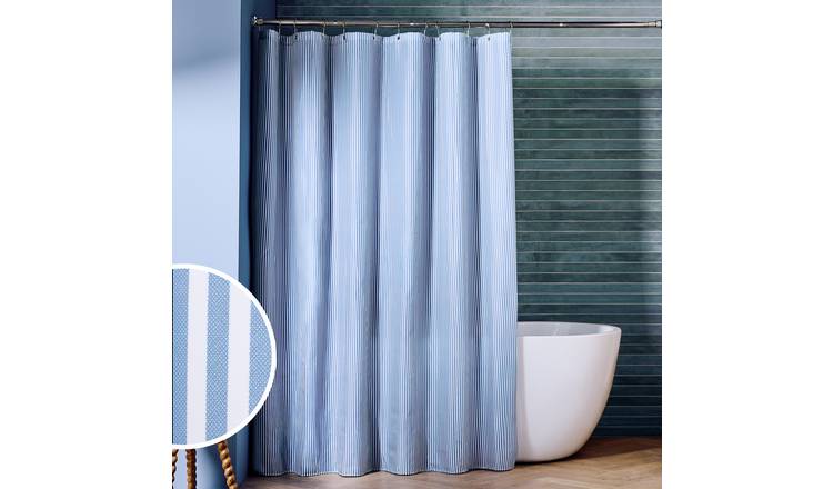 Argos Home Coastal Stripe Antibacterial Shower Curtain- Blue & White