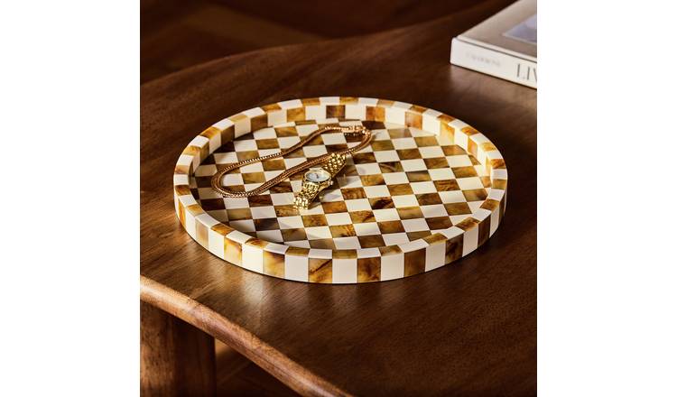 Habitat Checkered Resin Brown & White Round Trinket Tray