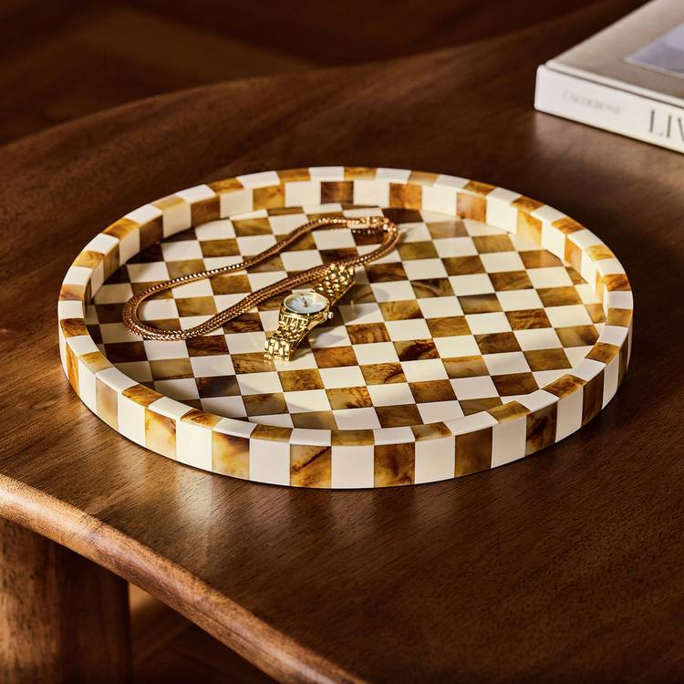 Habitat Checkered Resin Brown & White Round Trinket Tray 0