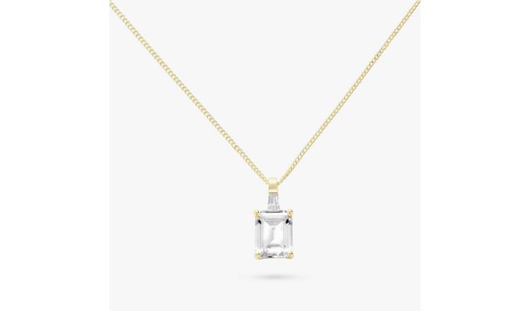 Revere 9ct Gold Plated 925 Silver Emerald Cut Cubic Zirconia Pendant Necklace