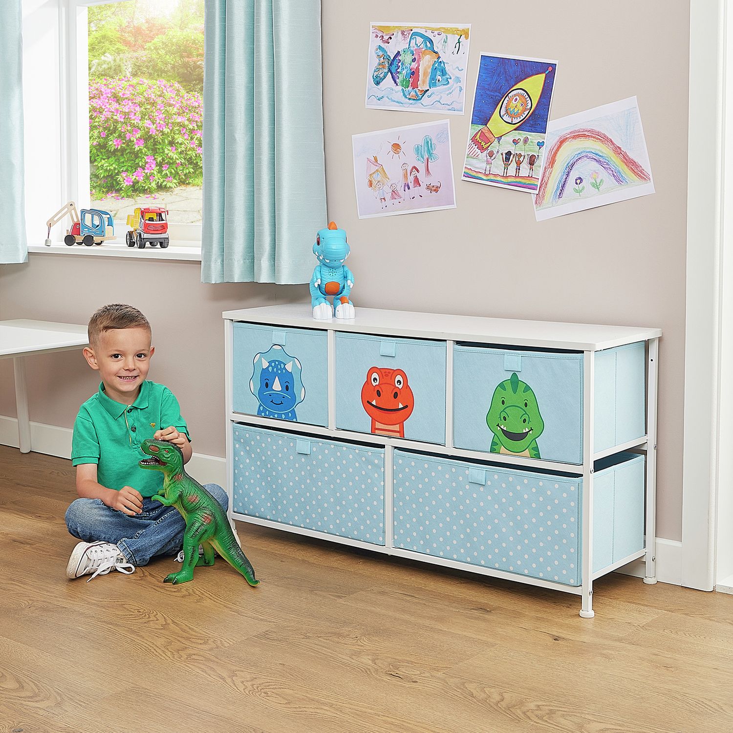 Liberty House Toys Kids Dinosaur 5 Drawer Storage Unit Blue